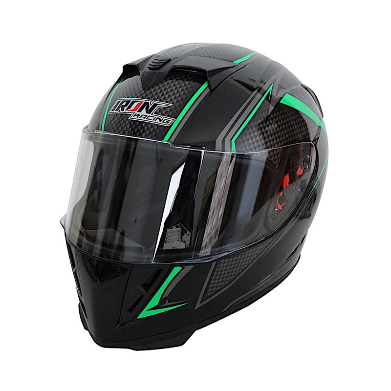 CASCO CERRADO DOT NEGRO BRILLO FIBRA-VERDE L