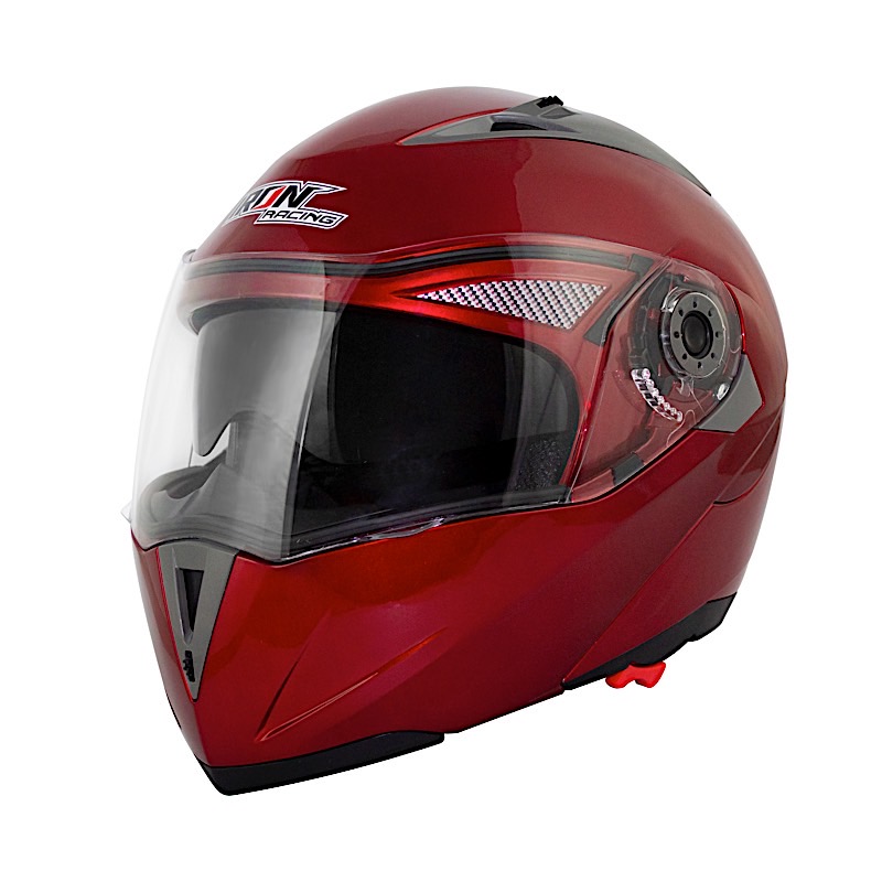 CASCO ABATIBLE DOBLE MICA DOT LISO ROJO L